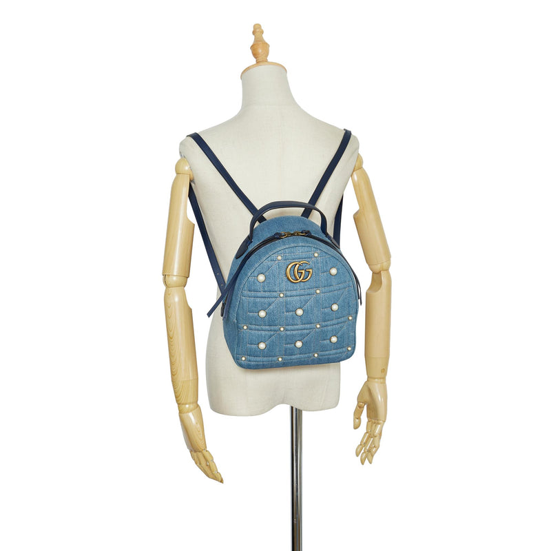 Gucci Small GG Marmont Pearl Denim Backpack SHG jyG2zX LuxeDH