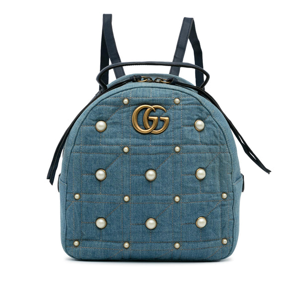 Gucci Small GG Marmont Pearl Denim Backpack (SHG-AWCod3)