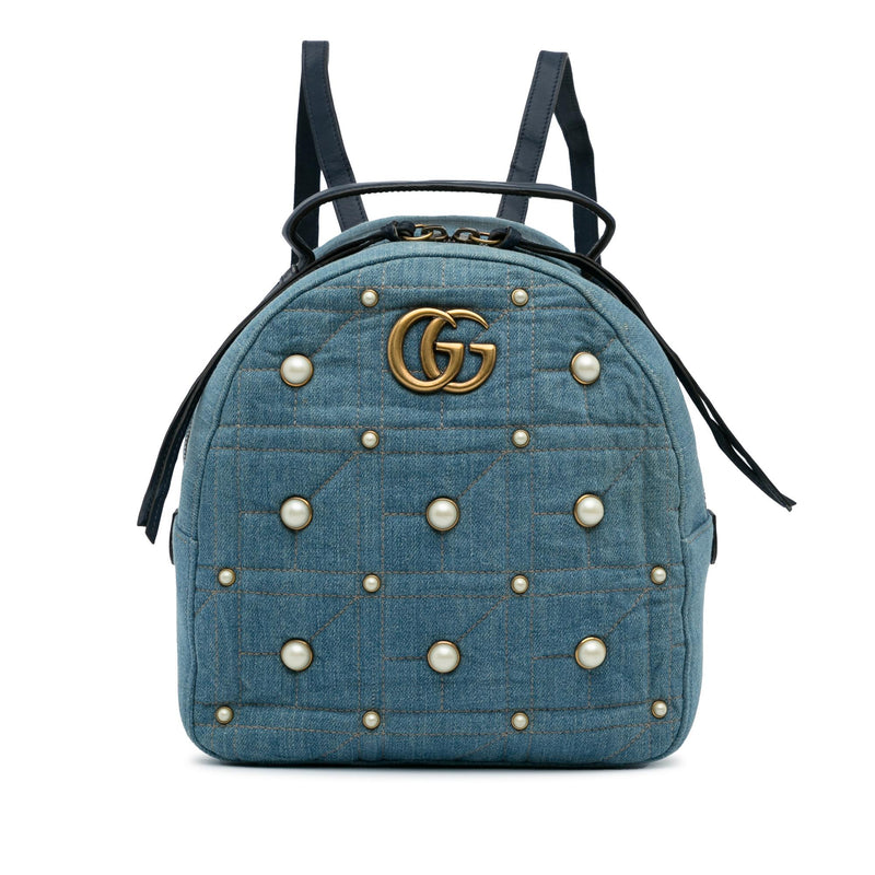 Gucci Small GG Marmont Pearl Denim Backpack SHG AWCod3 LuxeDH