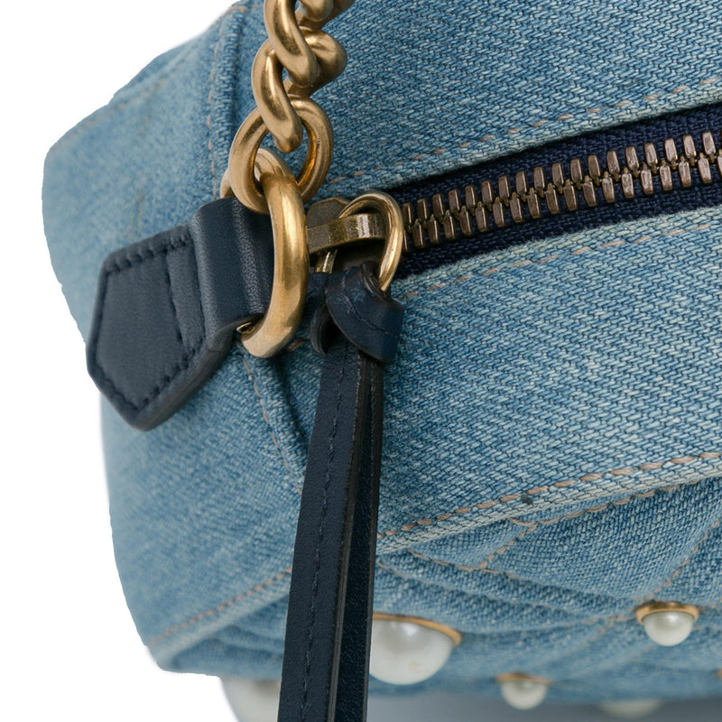 Gucci Small GG Marmont Pearl Studded Denim Crossbody Bag SHG phY0r4 LuxeDH