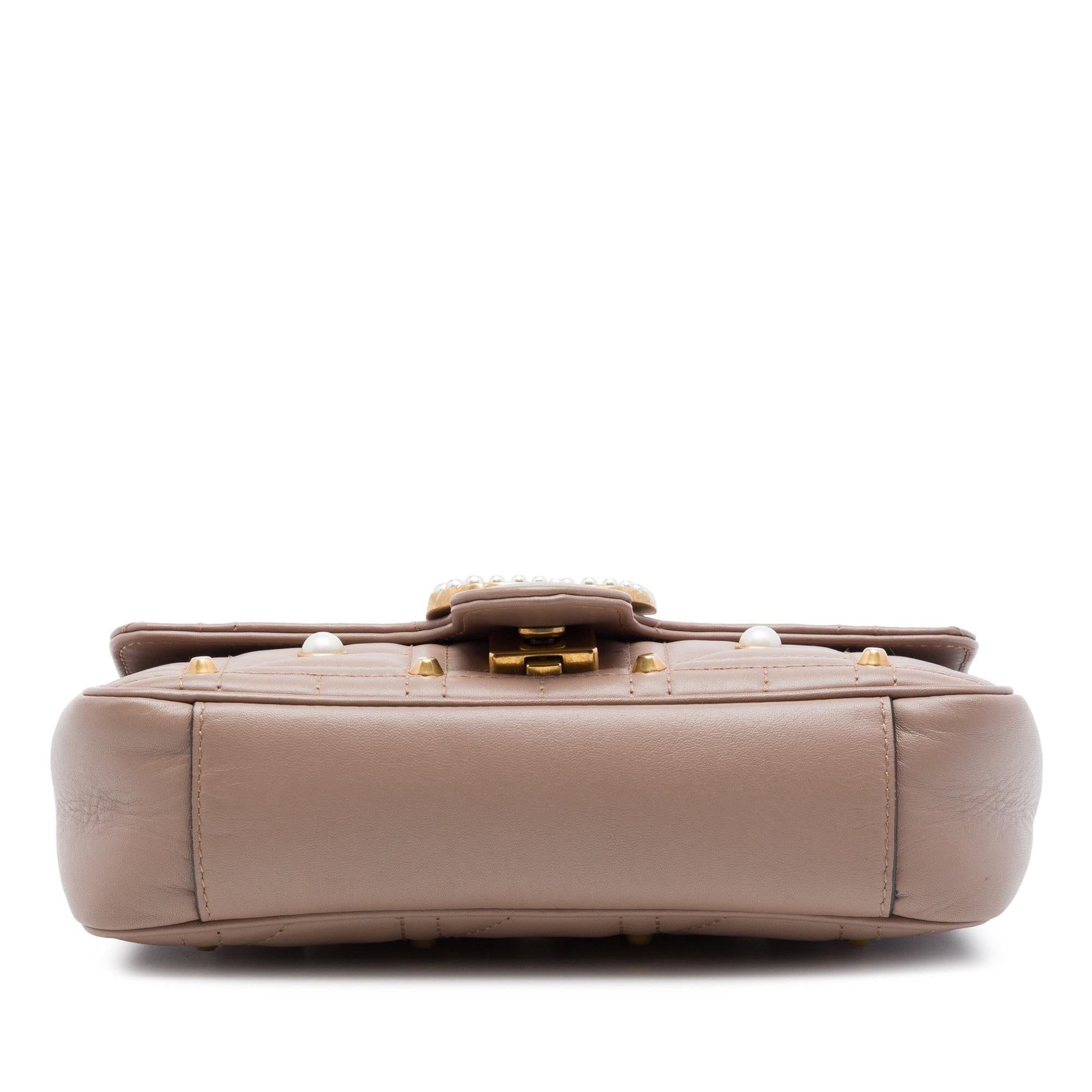 Gucci Small GG Marmont Pearl Studded Matelasse Calfskin Aria Shoulder Bag