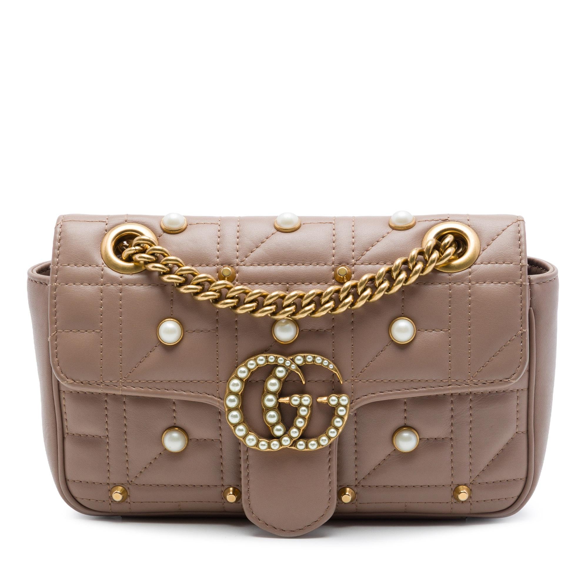 Gucci Small GG Marmont Pearl Studded Matelasse Calfskin Aria Shoulder Bag