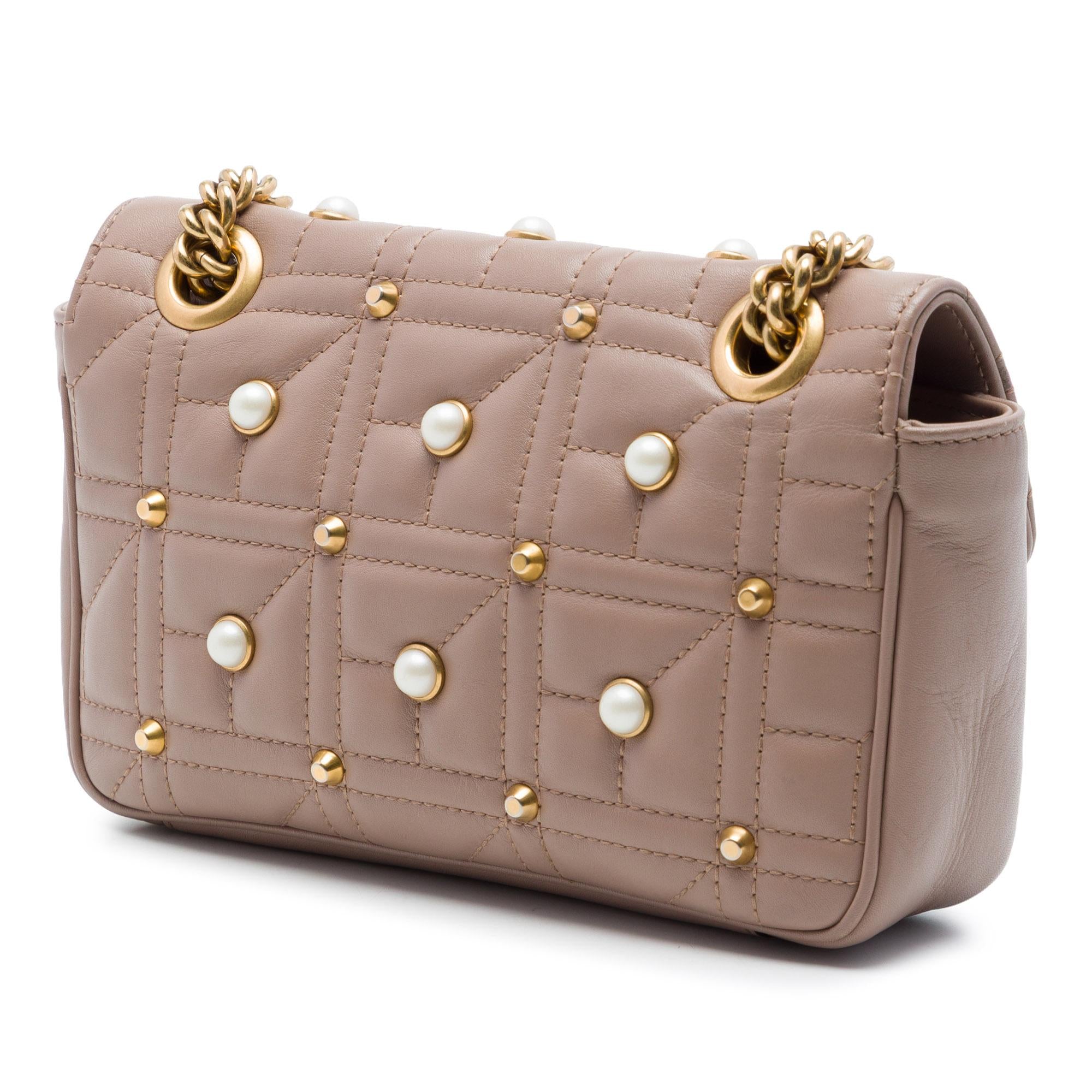 Gucci Small GG Marmont Pearl Studded Matelasse Calfskin Aria Shoulder Bag