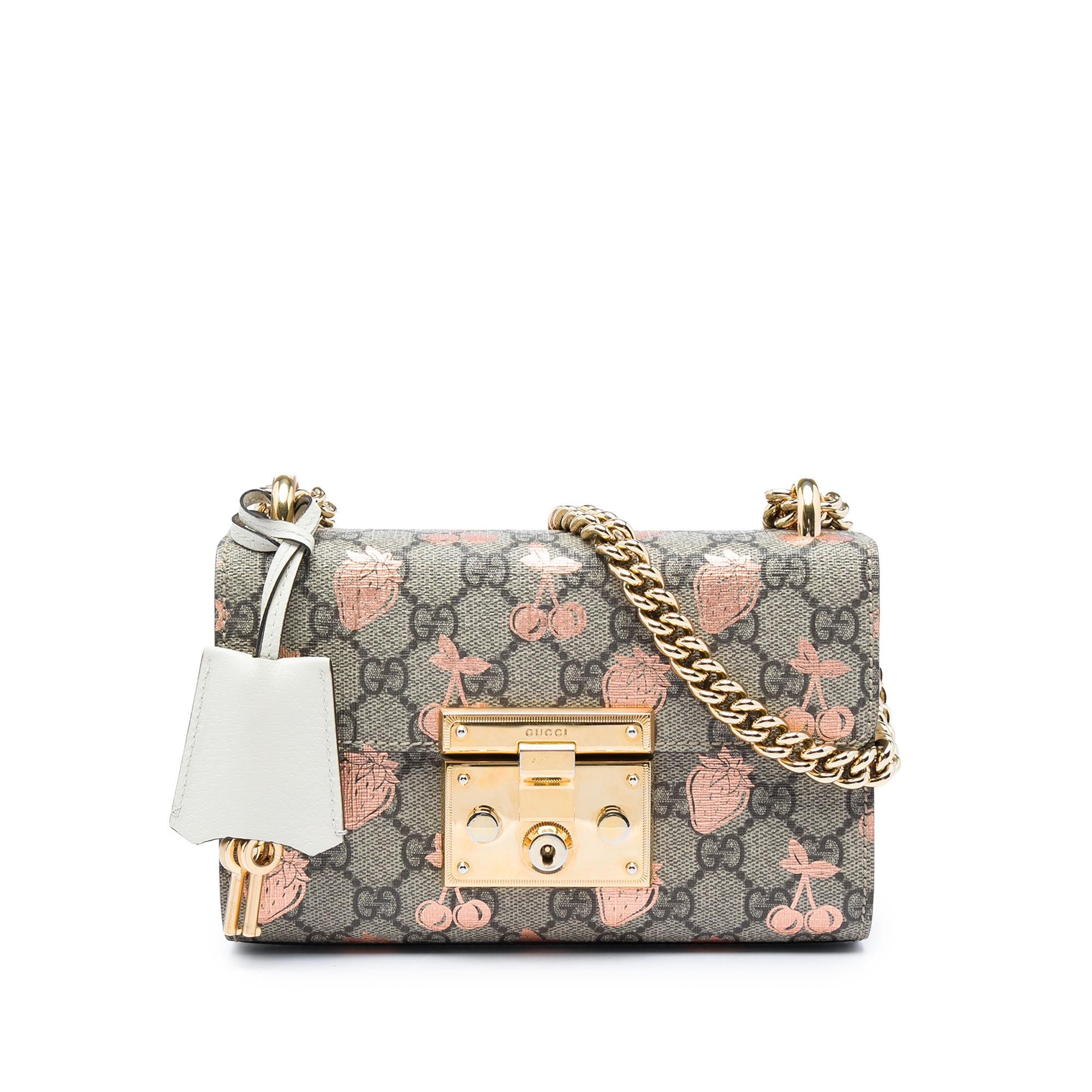 Gucci Small GG Supreme Berry Padlock Crossbody
