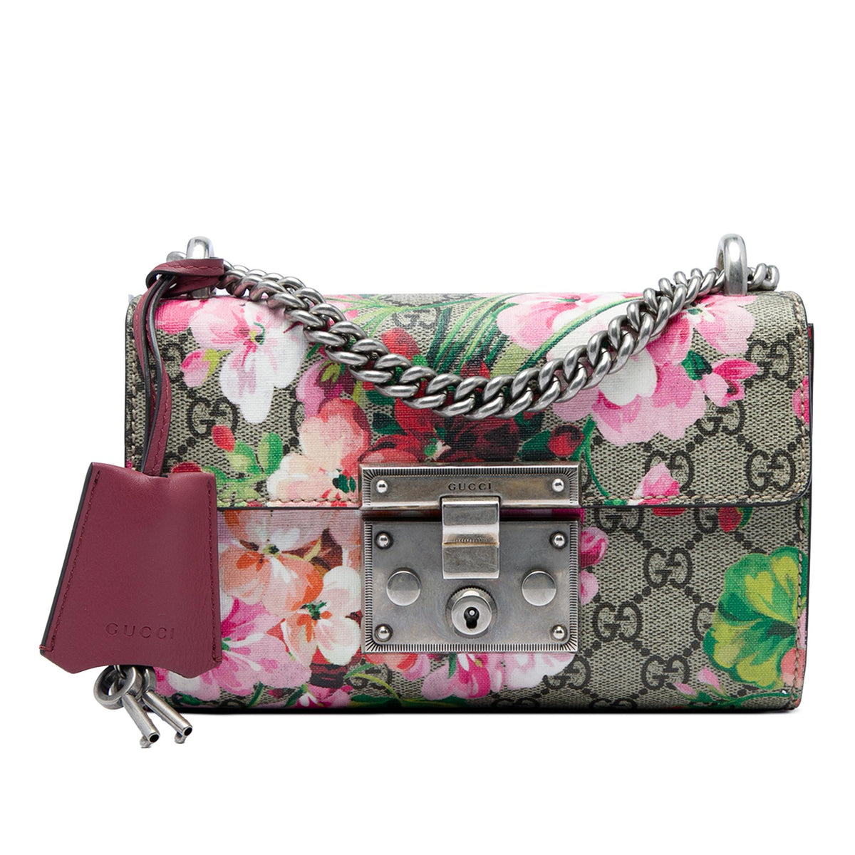 Gucci Small GG Supreme Blooms Padlock Crossbody