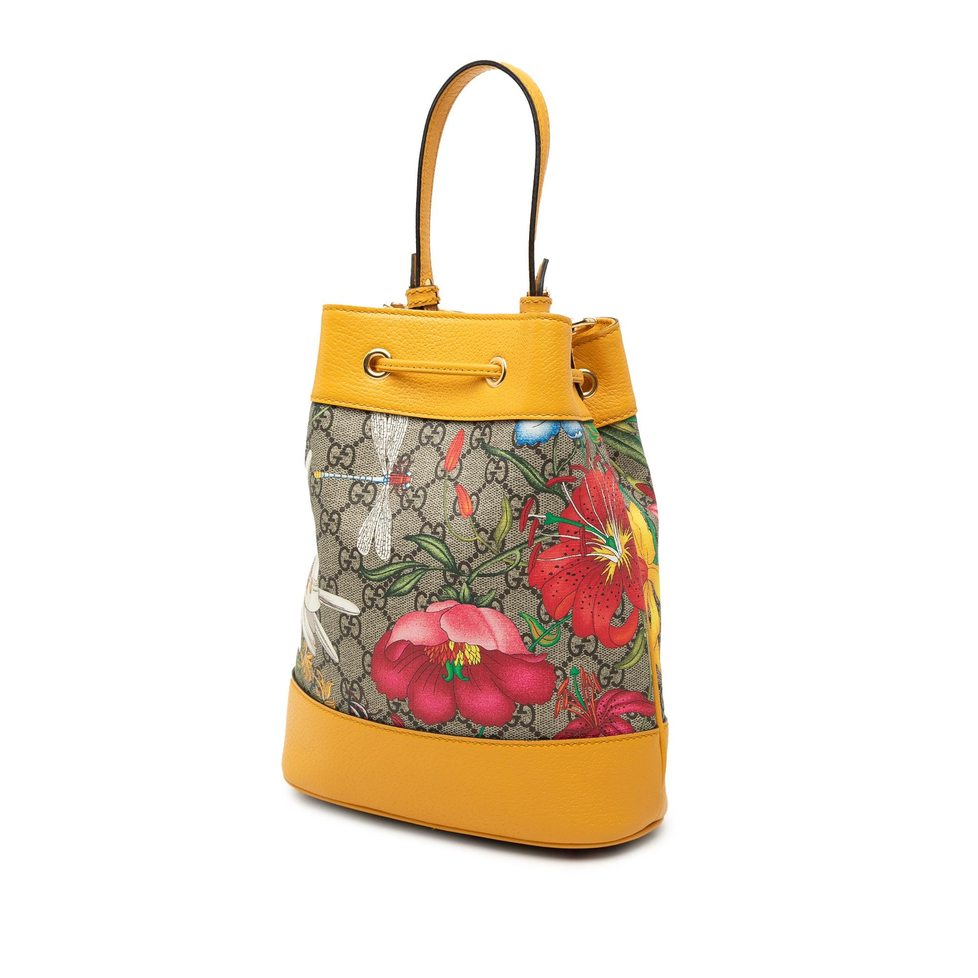 Gucci Small GG Supreme Flora Ophidia Bucket Bag