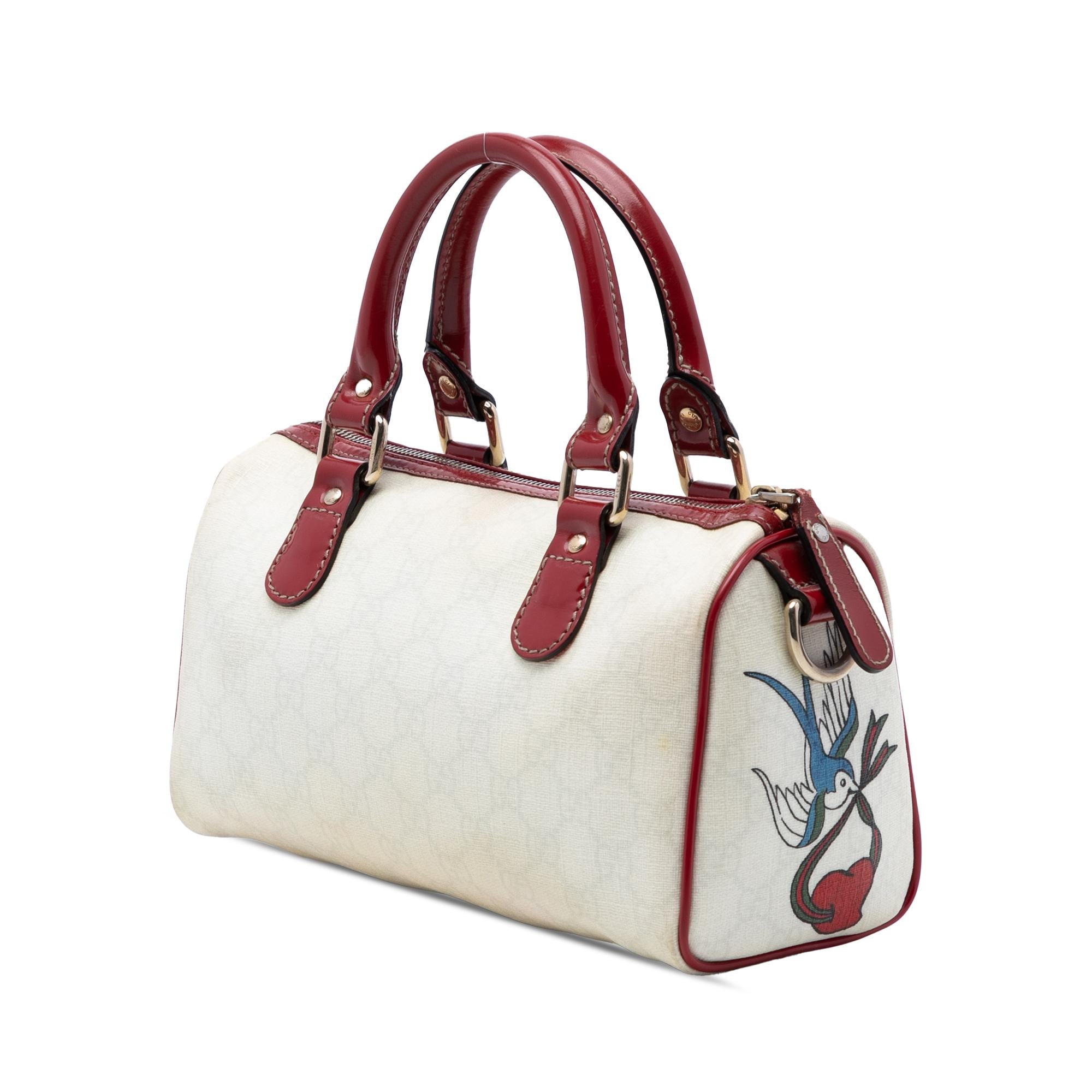 Gucci Small GG Supreme Joy Tattoo Heart Boston Bag