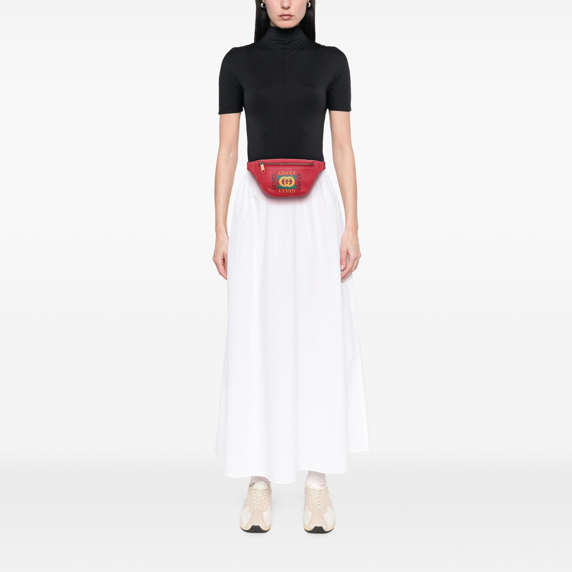 Gucci Small Grained Calfskin Web Logo Belt Bag