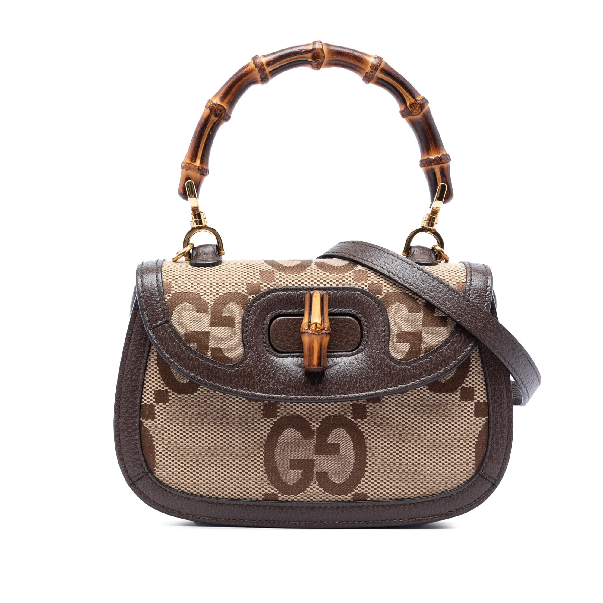 Gucci Small Jumbo GG Canvas Bamboo 1947 Top Handle Bag