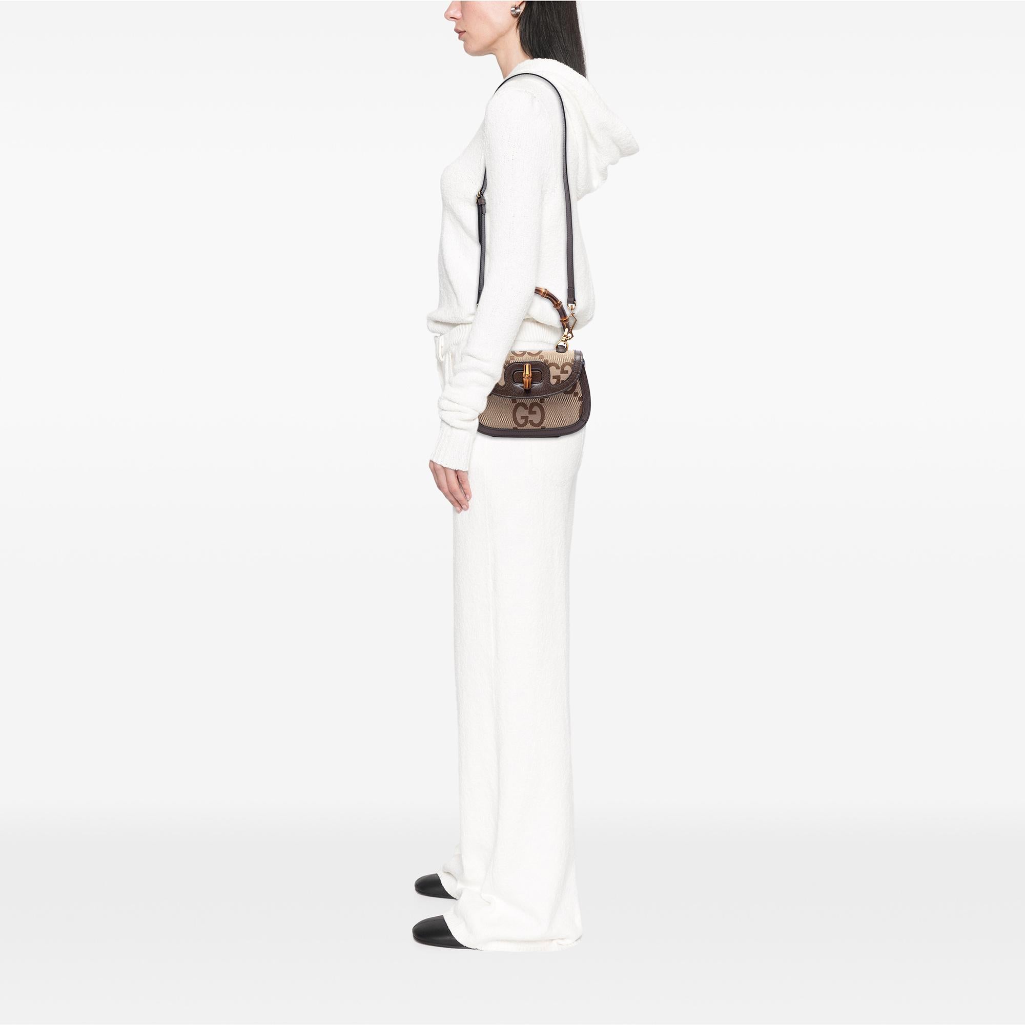 Gucci Small Jumbo GG Canvas Bamboo 1947 Top Handle Bag