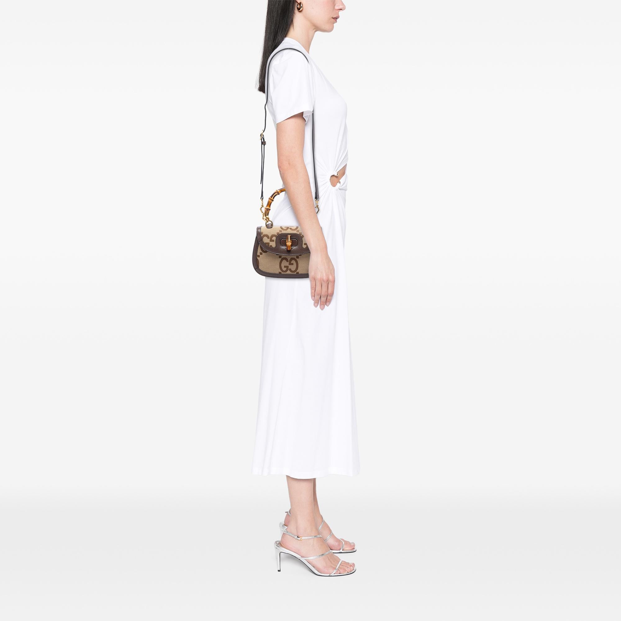 Gucci Small Jumbo GG Canvas Bamboo 1947 Top Handle Bag
