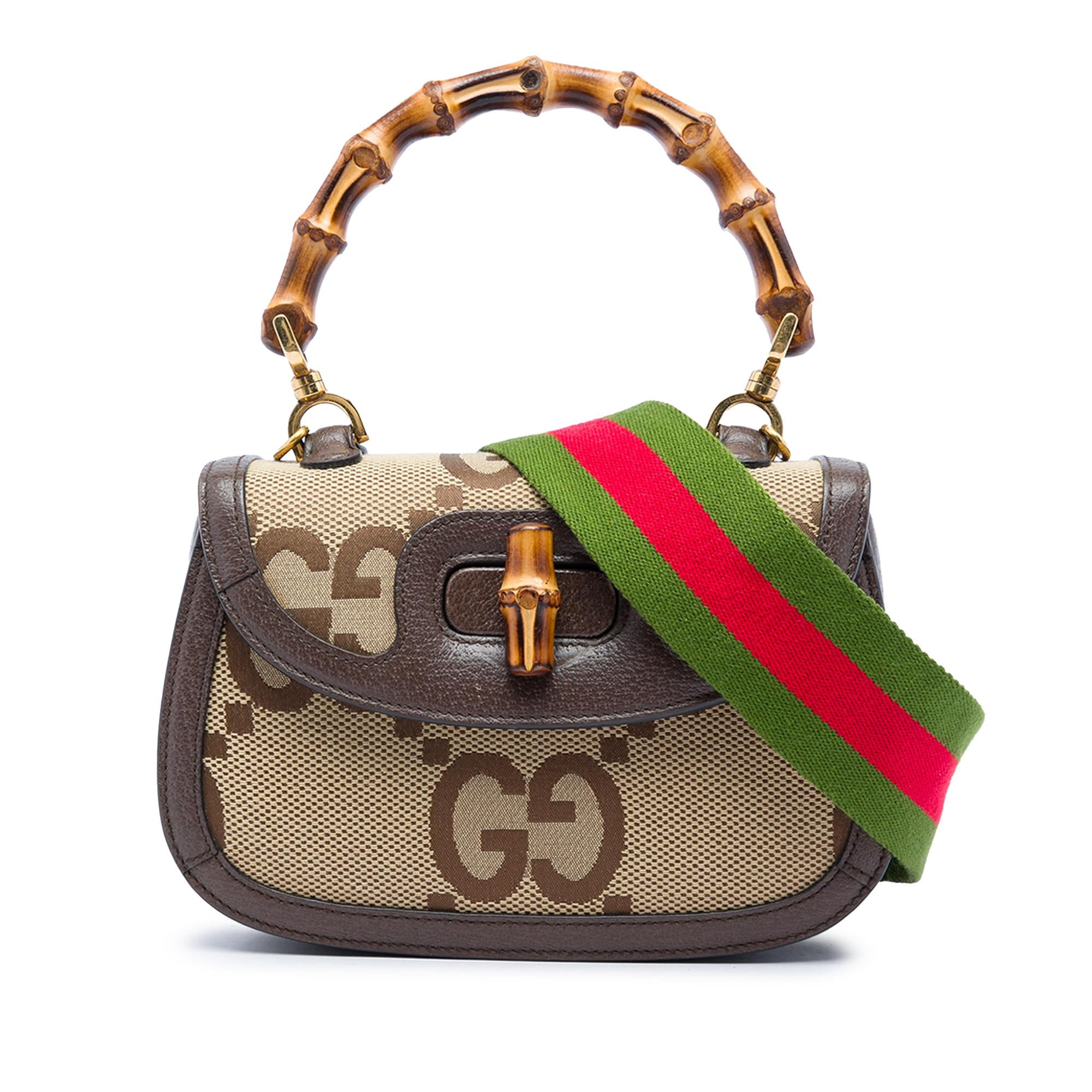 Gucci Small Jumbo GG Canvas Web Bamboo 1947 Top Handle Bag