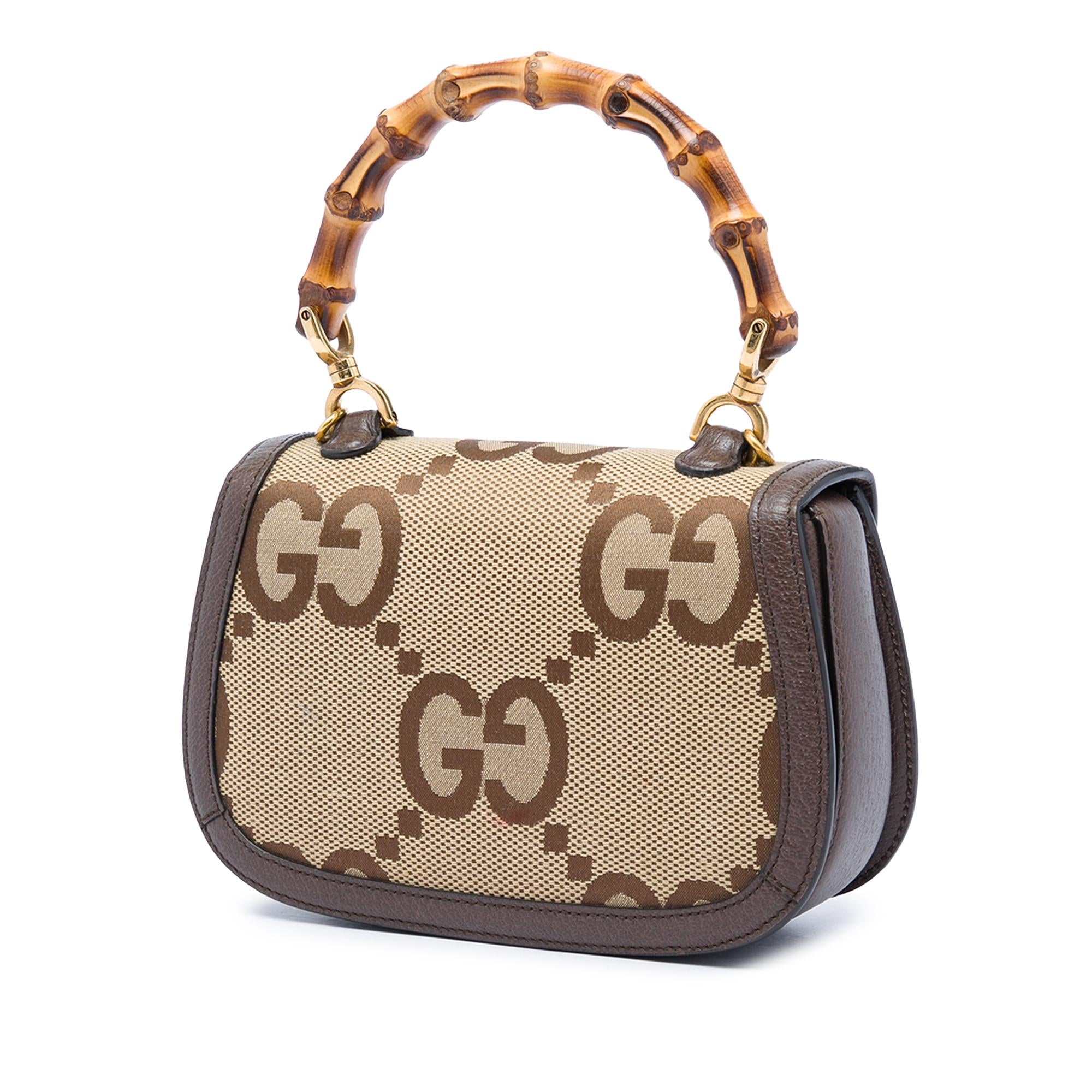 Gucci Small Jumbo GG Canvas Web Bamboo 1947 Top Handle Bag