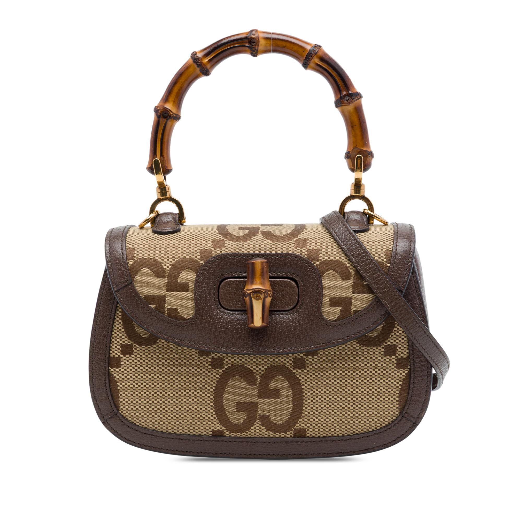 Gucci Small Jumbo GG Canvas Web Bamboo 1947 Top Handle Bag