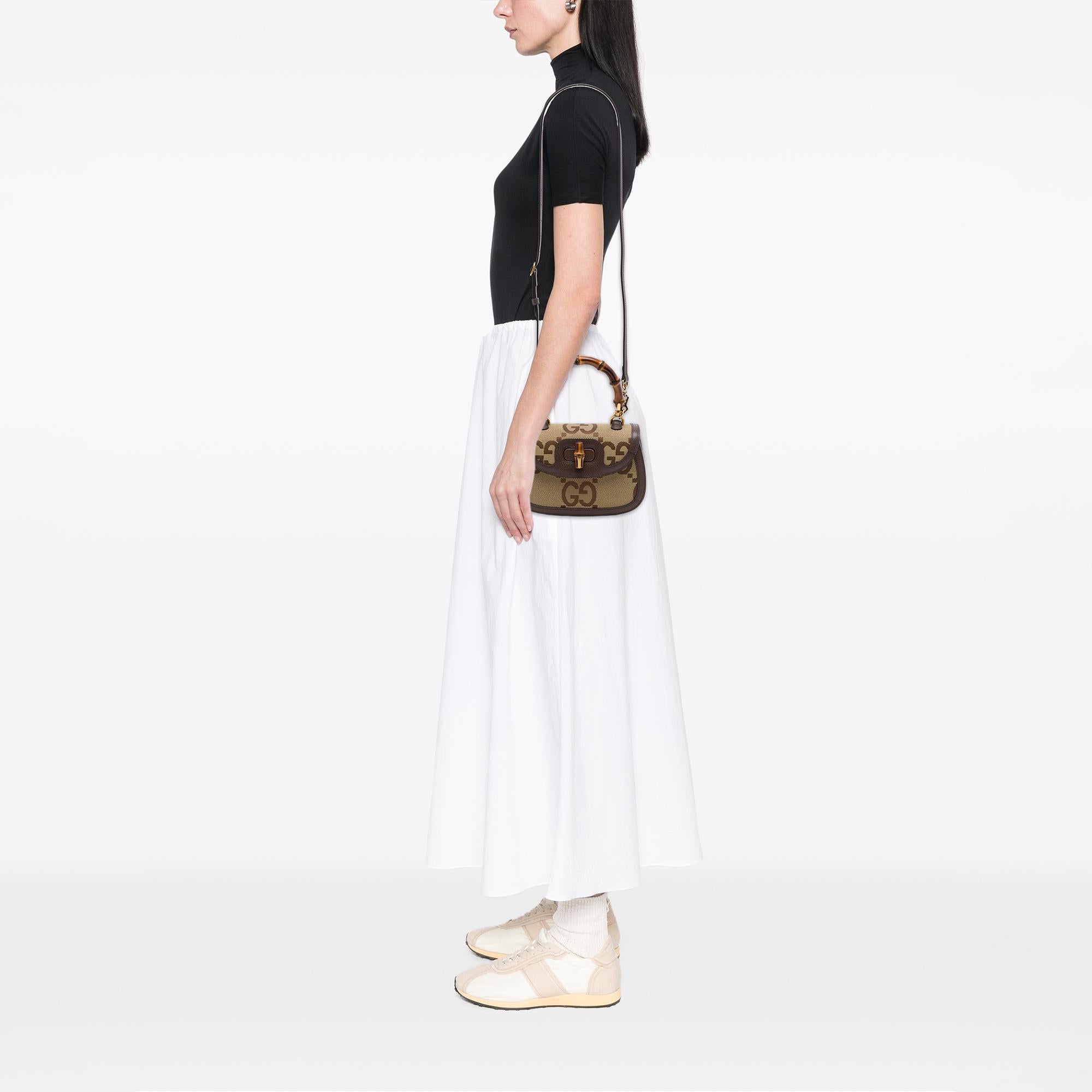 Gucci Small Jumbo GG Canvas Web Bamboo 1947 Top Handle Bag