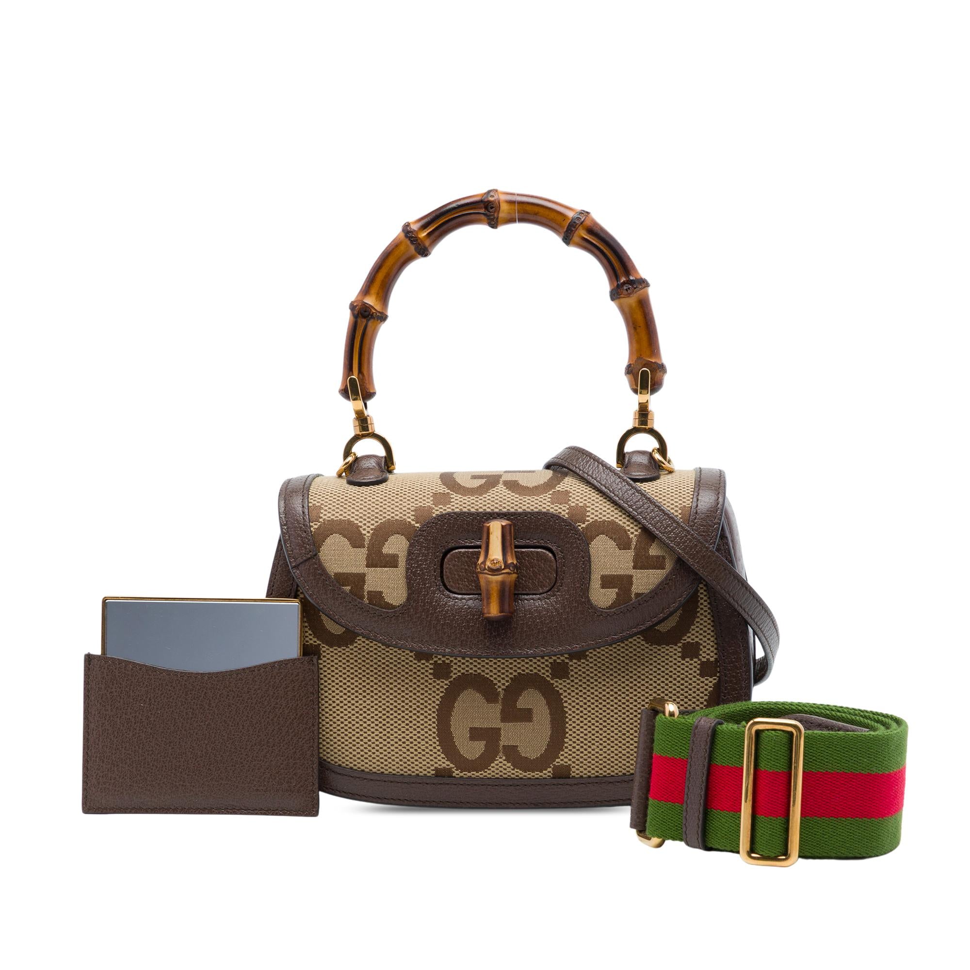 Gucci Small Jumbo GG Canvas Web Bamboo 1947 Top Handle Bag