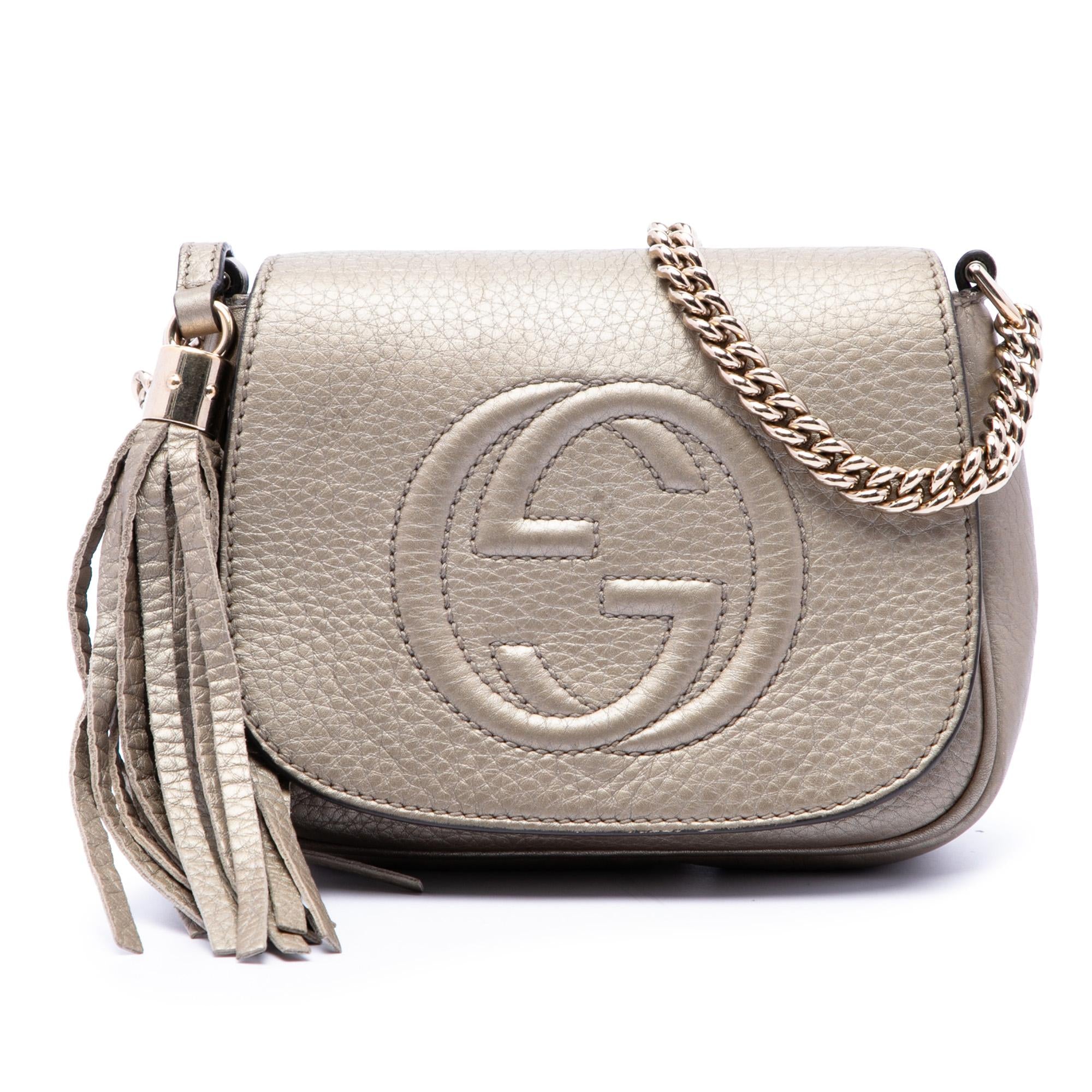Gucci Small Metallic Leather Soho Chain Flap Crossbody
