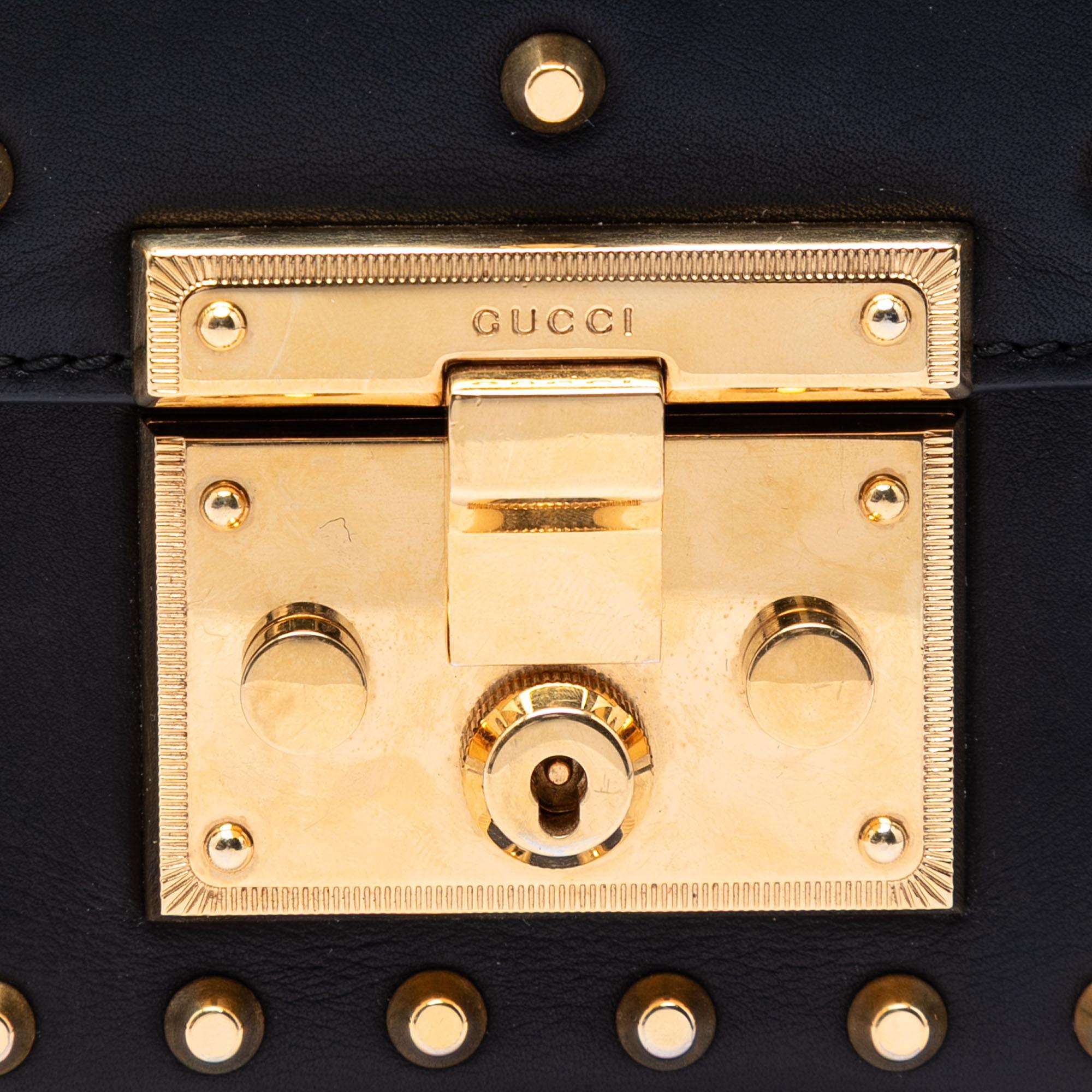 Gucci Small Pearl Studded Leather Padlock Crossbody