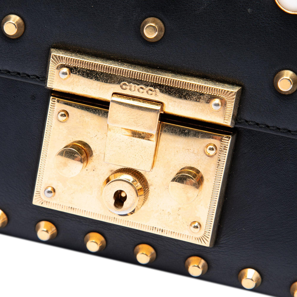 Gucci Small Pearl Studded Leather Padlock Crossbody