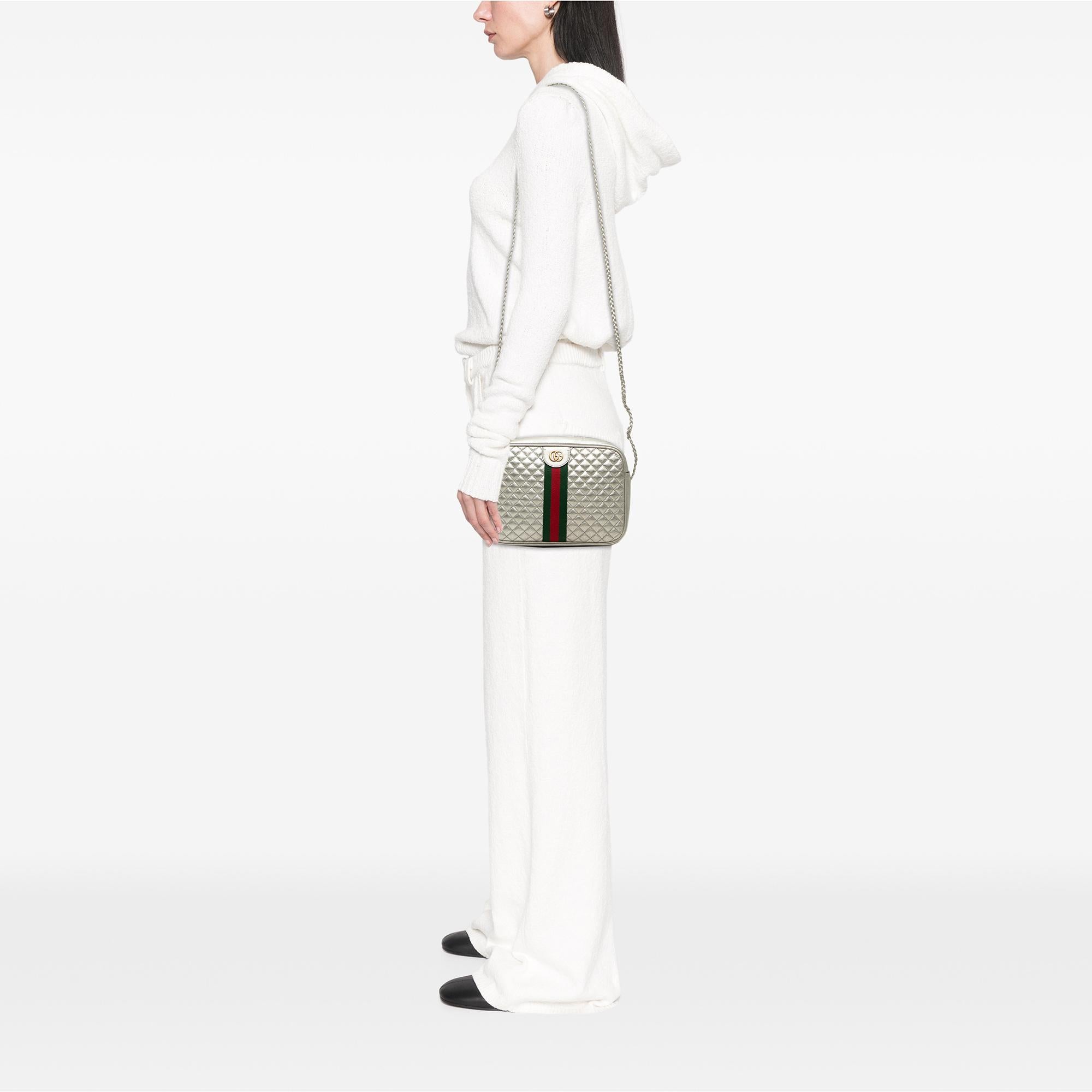 Gucci Small Quilted Metallic Calfskin Web Trapuntata Crossbody