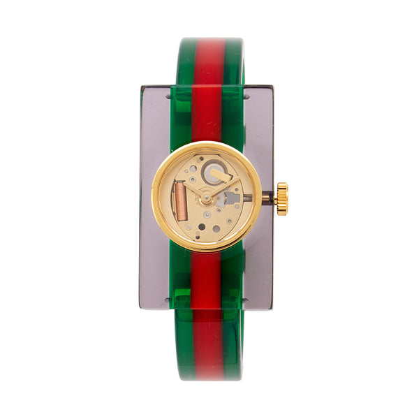 Gucci Stainless Steel Resin Web Skeleton Dial Bangle Watch (SHF-Ch5pLN)