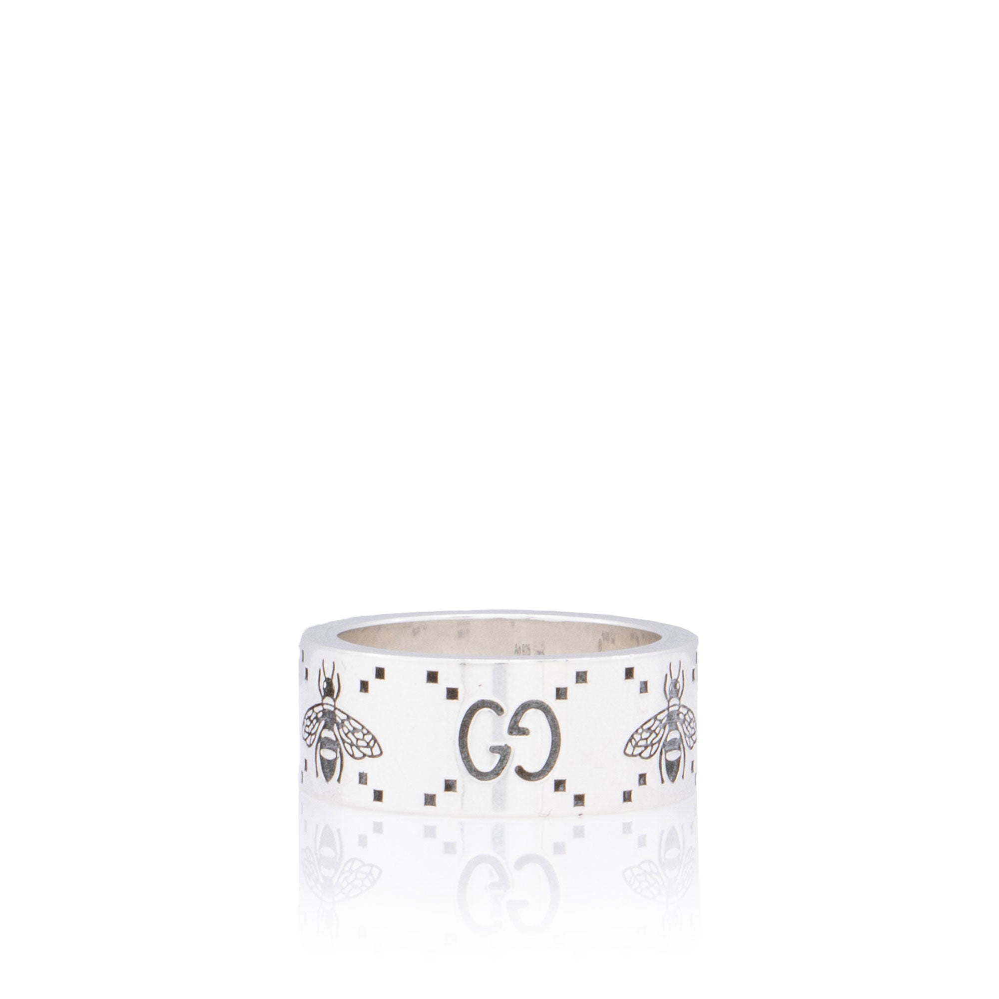 Gucci Sterling Silver GG Bee Wide Ring - Size 8 1/4