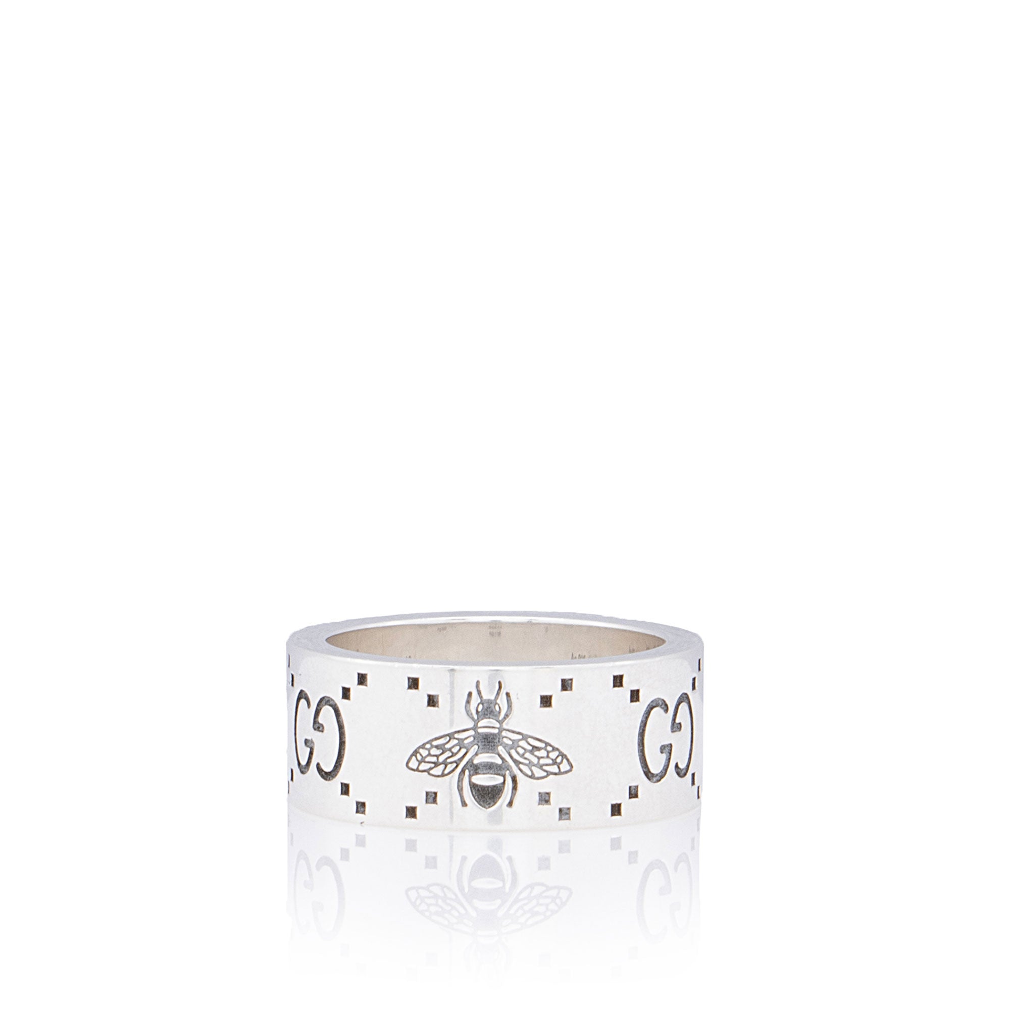 Gucci Sterling Silver GG Bee Wide Ring - Size 8 1/4