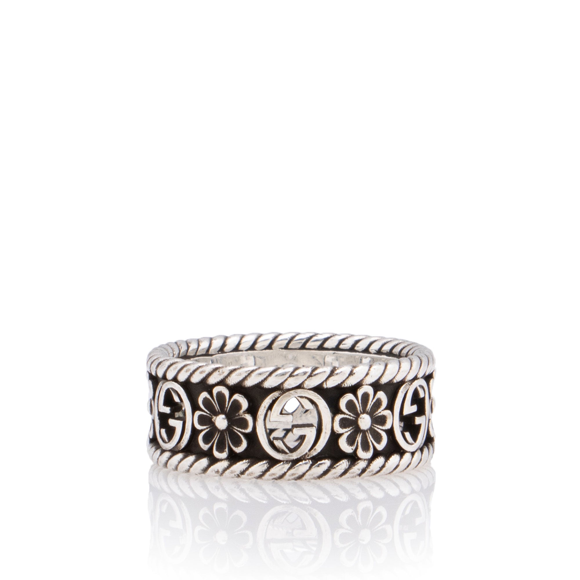 Gucci Sterling Silver Interlocking G Flower Ring - Size 8