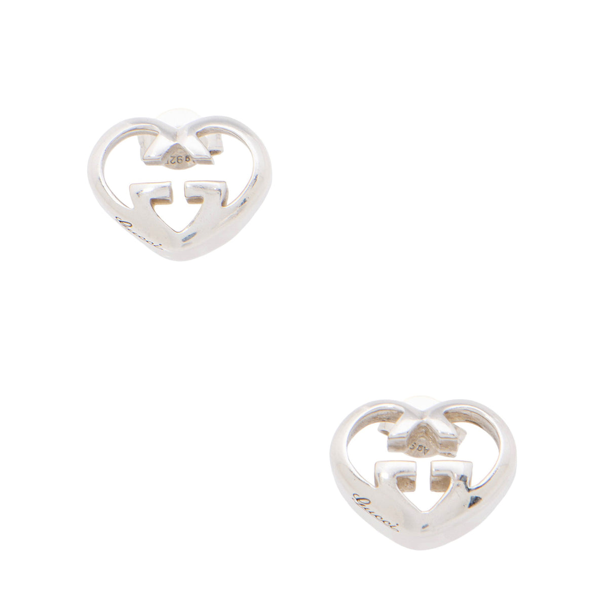 Gucci Sterling Silver Love Britt Heart Stud Earrings