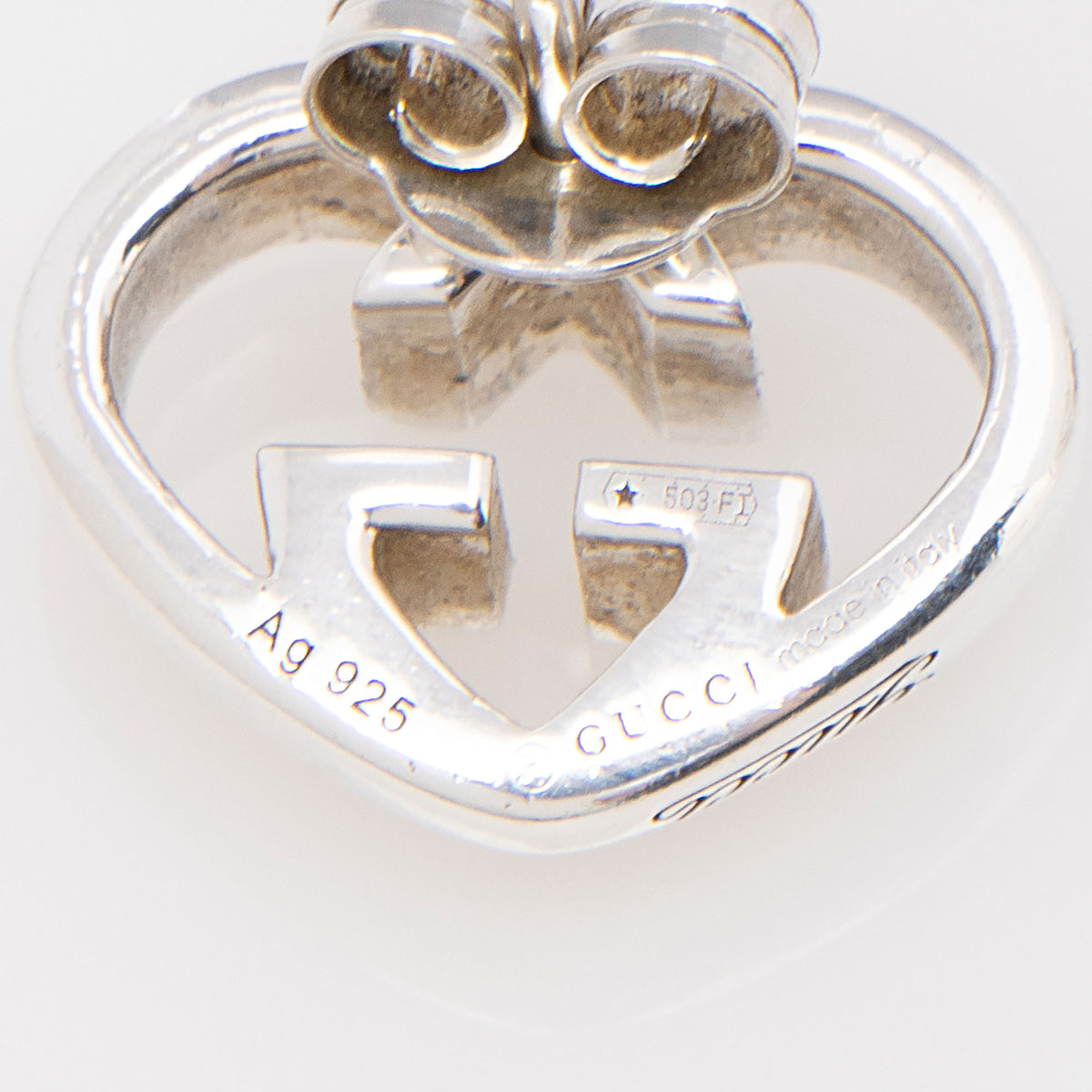 Gucci Sterling Silver Love Britt Heart Stud Earrings