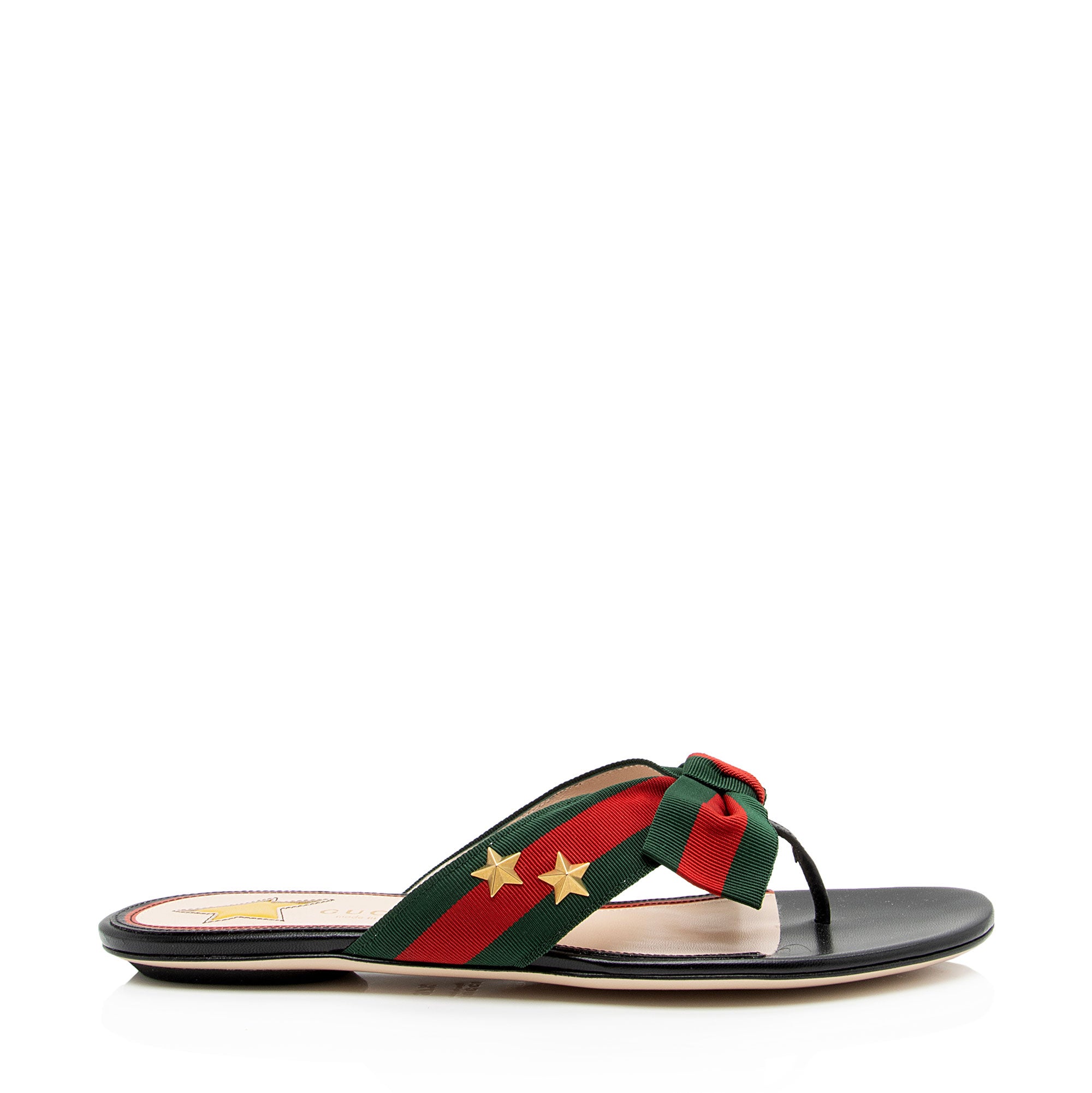 Gucci Grosgrain Web Star Studded Thong Sandals - Size 7.5 / 37.5 (SHF-XXVx9W)