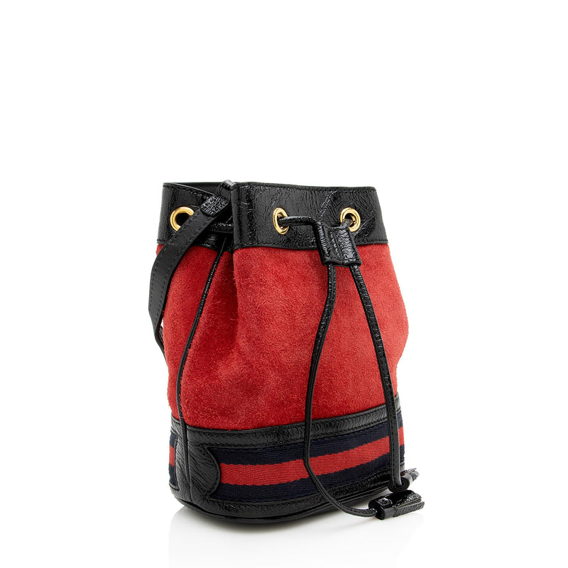 Gucci Suede Patent Leather Ophidia Mini Bucket Bag SHF 22971 LuxeDH