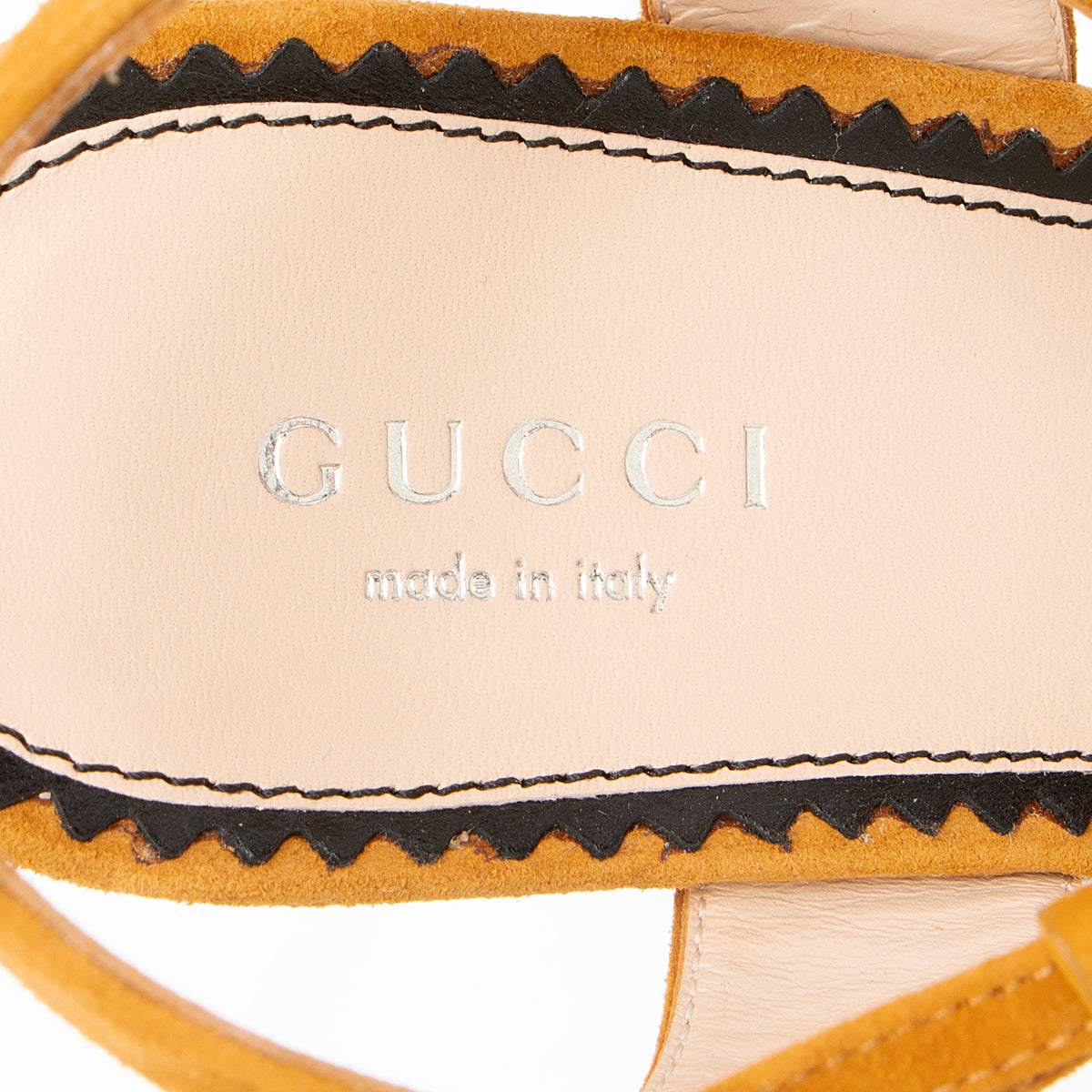 Gucci Suede Python Embossed Leather GG Embellished Platform Sandals - Size 7 / 37