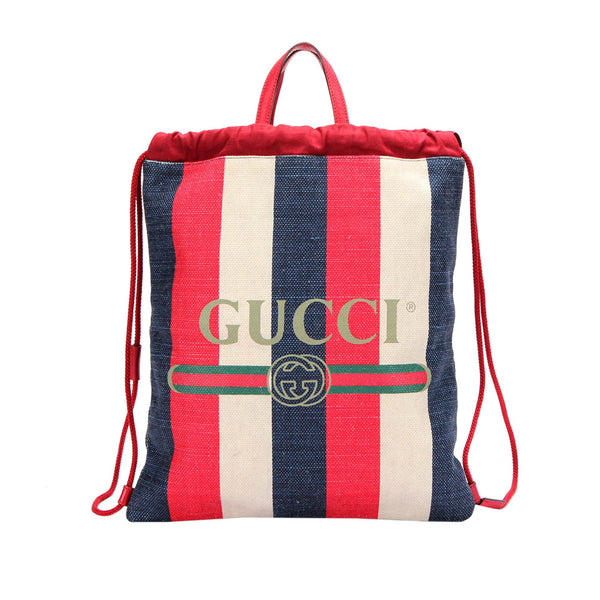 Gucci Sylvie Stripe Canvas Drawstring Backpack (SHG-q4xOwU)