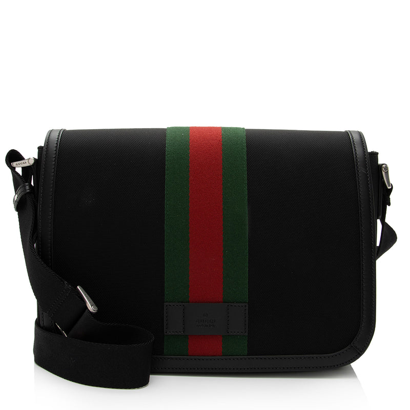 Gucci GG Supreme Monogram Web Messenger Bag in Black