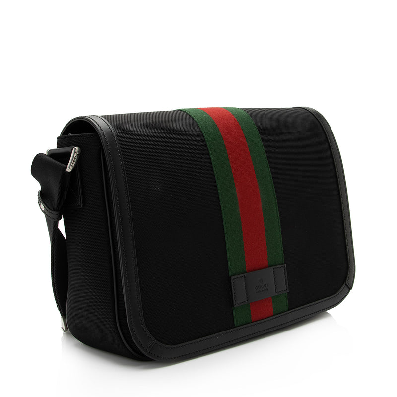 Gucci Vintage Gucci Black GG Original Canvas Green & Red Web Flap