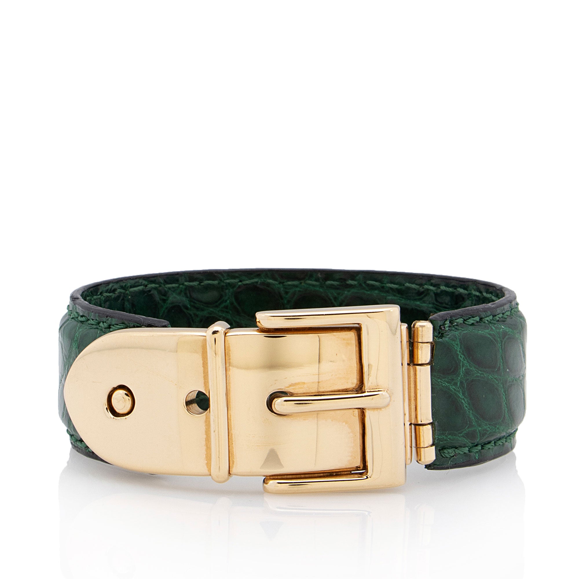 Gucci Vintage Croc Embossed Leather Buckle Bracelet