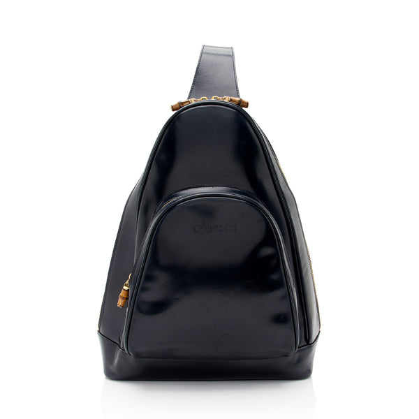 Gucci Vintage Patent Leather Bamboo Sling Backpack (SHF-dSK8BK)