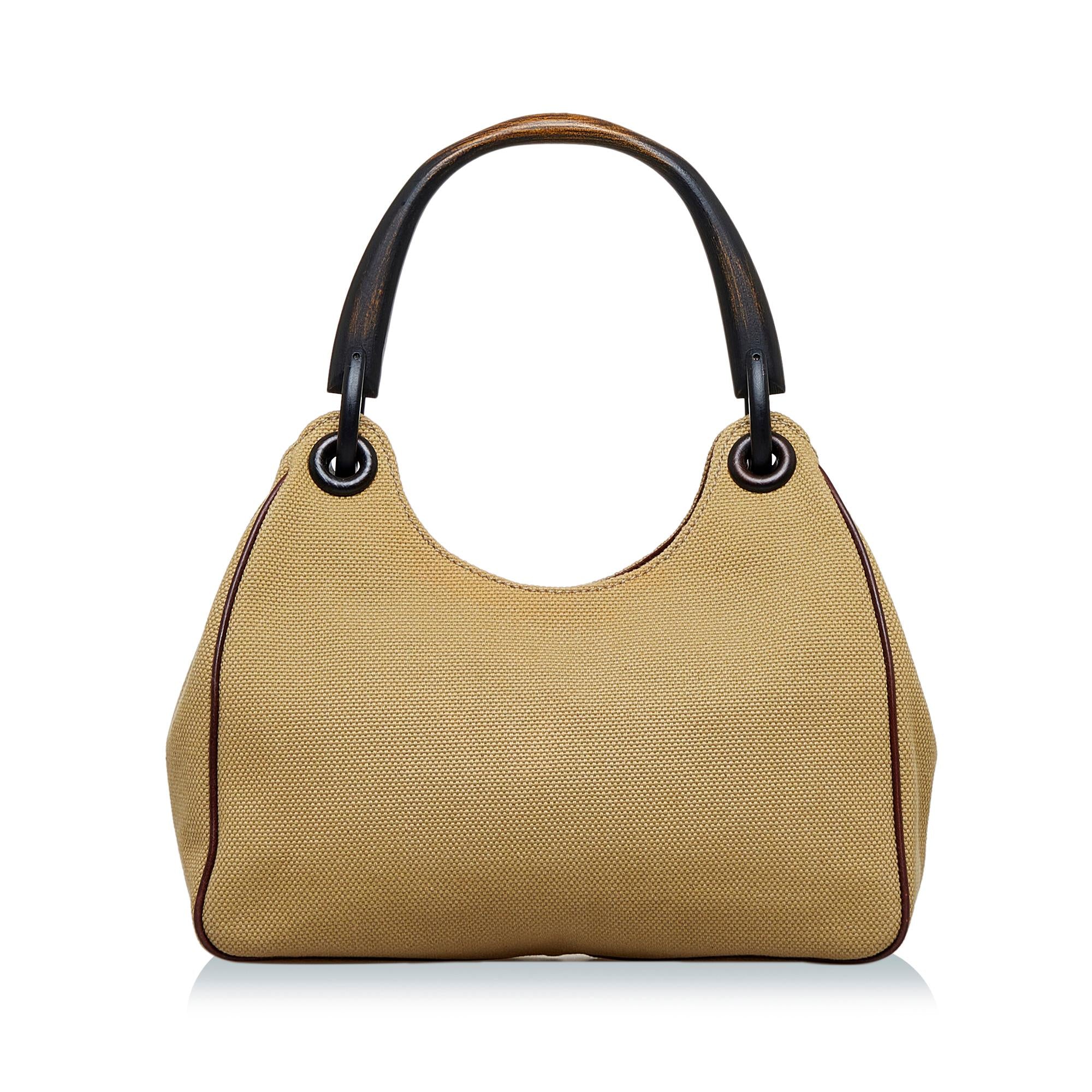 Gucci Wood Handle Canvas Handbag (SHG-zB1eEr)