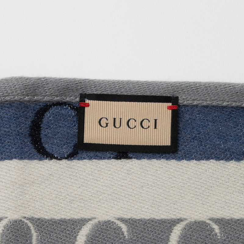 Gucci Wool Cotton Logo Wood Stripes Scarf (SHF-sad1An)