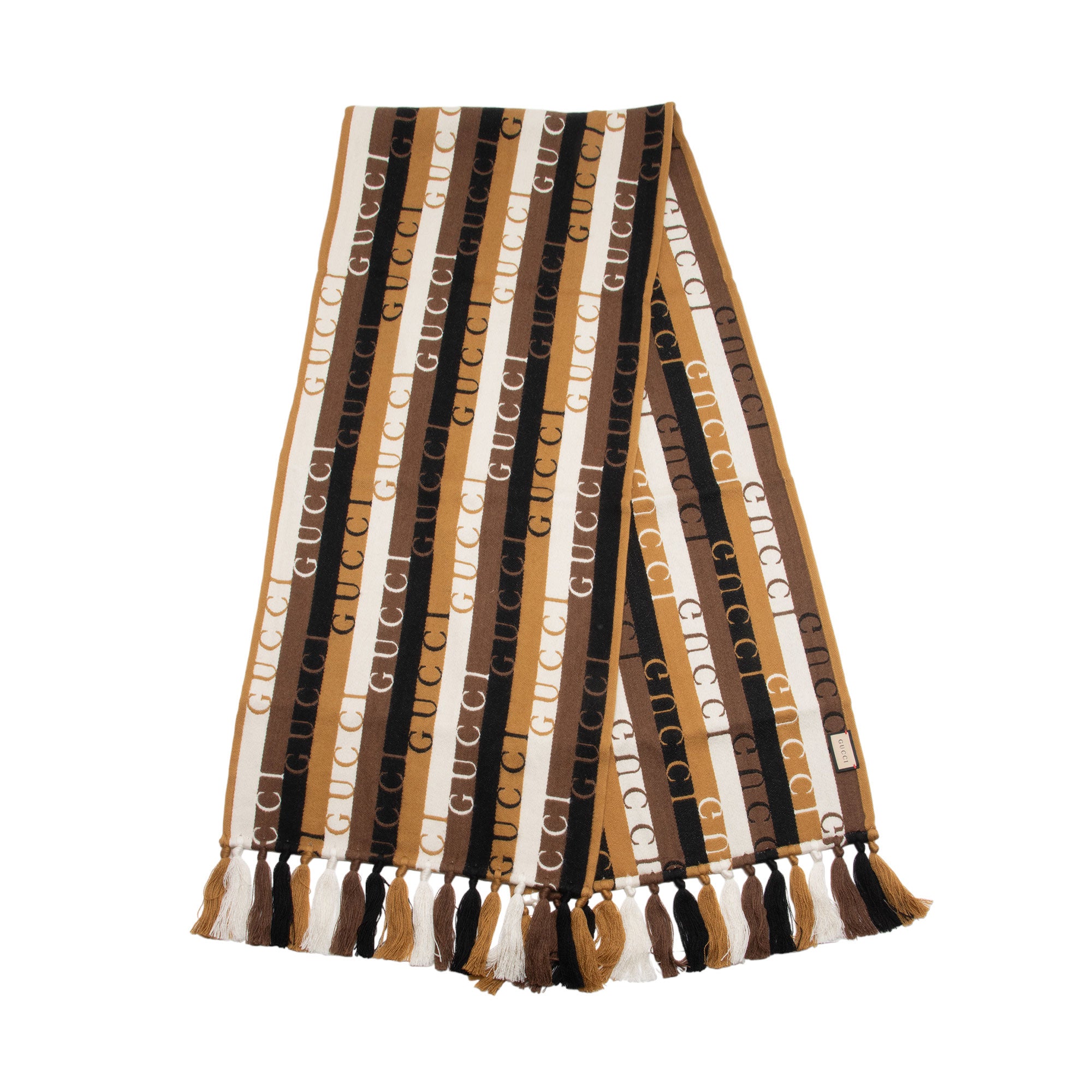 Gucci Wool Cotton Logo Wood Stripes Scarf (SHF-7qGmqB)
