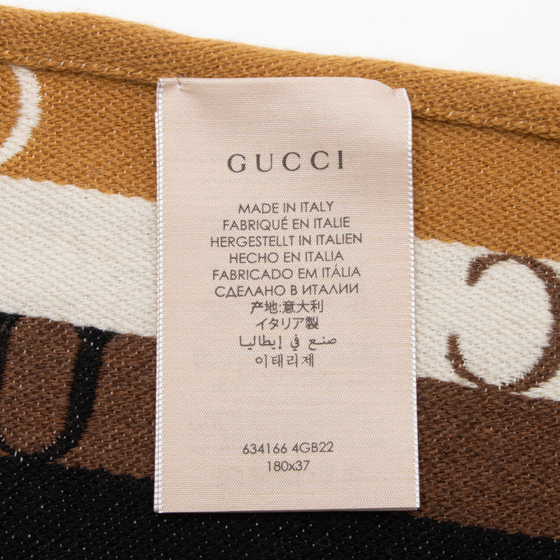 Gucci Wool Cotton Logo Wood Stripes Scarf (SHF-7qGmqB)