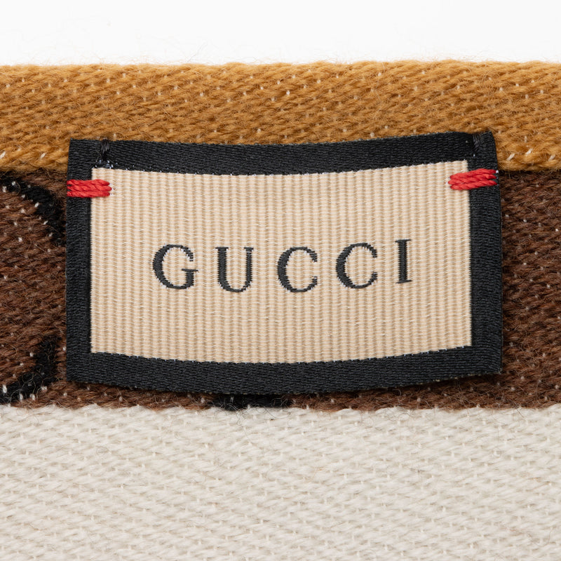Gucci Wool Cotton Logo Wood Stripes Scarf (SHF-7qGmqB)