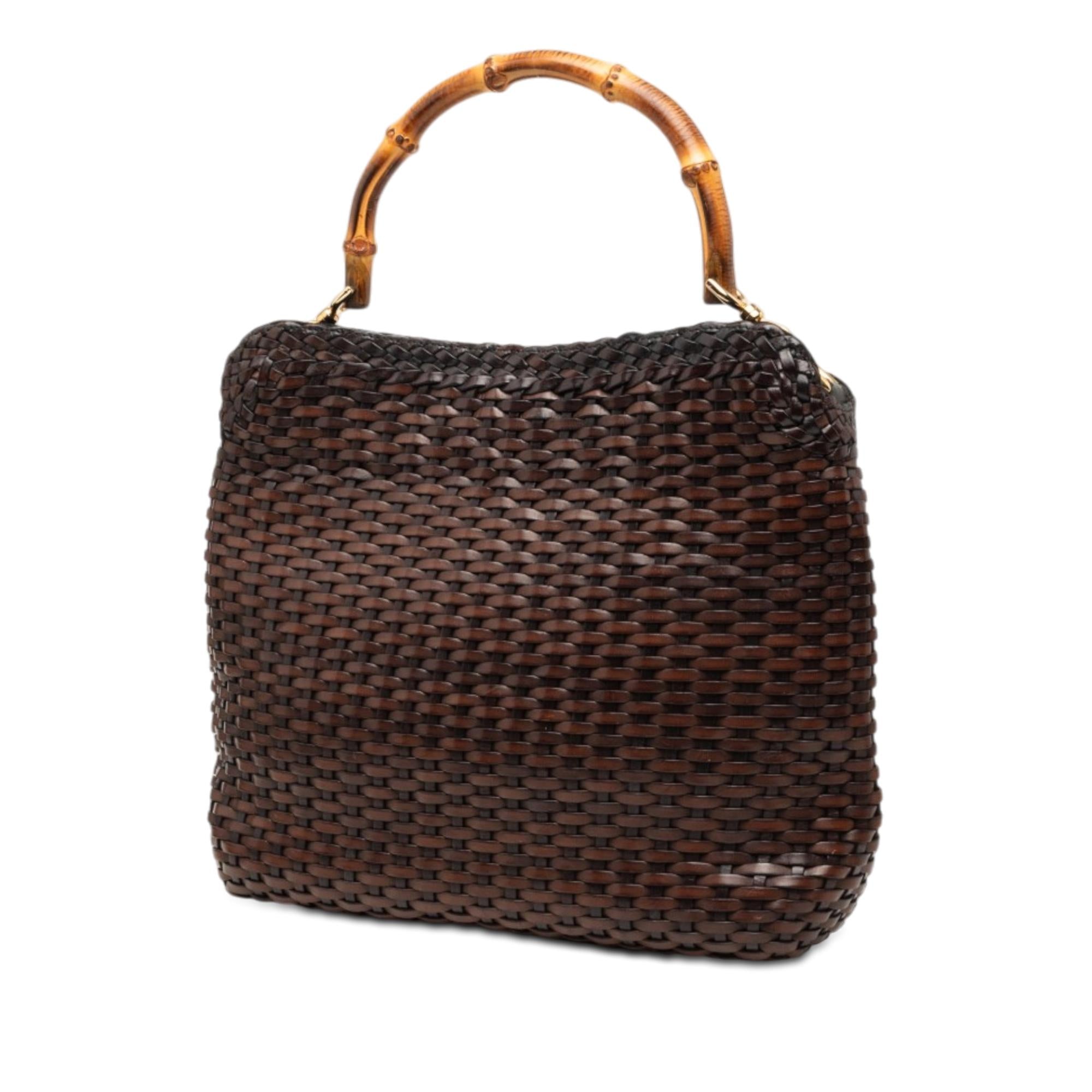 Gucci Woven Leather Bamboo Satchel