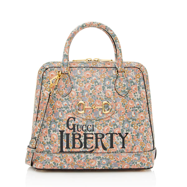 Gucci X Liberty of London Floral Calfskin Horsebit 1955 Top Handle Bag (SHF-21949)