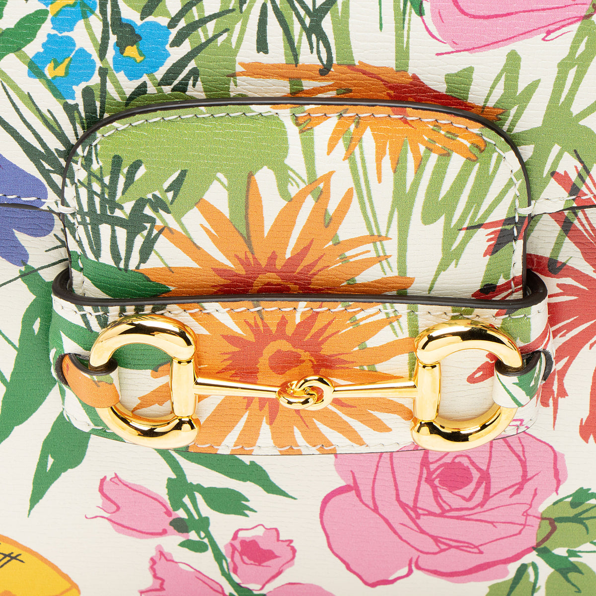 Gucci x Ken Scott Leather Floral Horsebit 1955 Medium Shoulder Bag