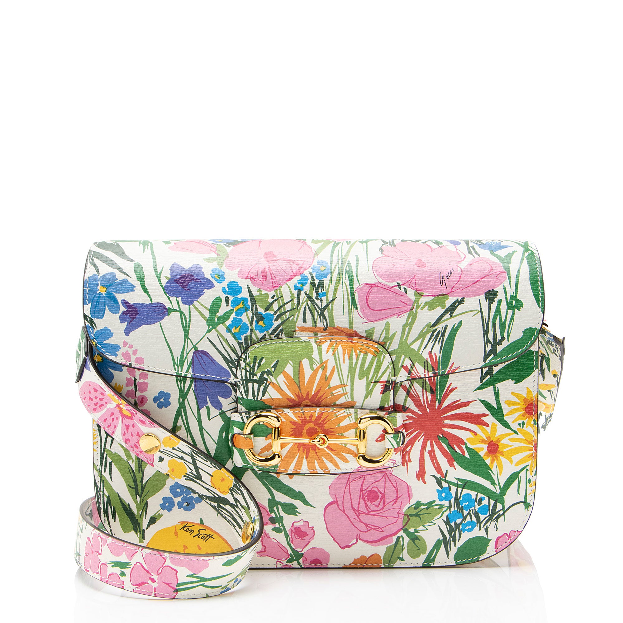 Gucci x Ken Scott Leather Floral Horsebit 1955 Medium Shoulder Bag