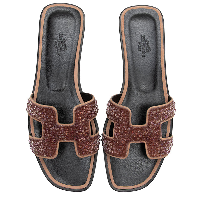 Hermes Beaded Leather Oran Sandals - Size 7.5 / 37.5 (SHF-GQINcl)
