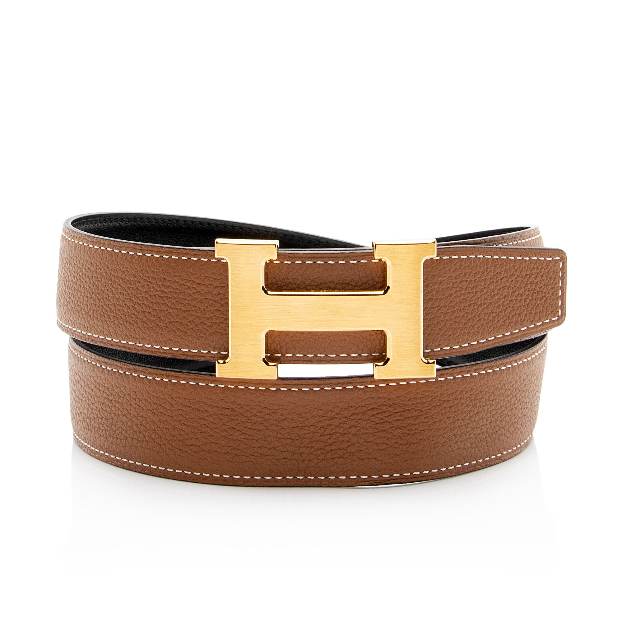 Hermes Box Calfskin Togo Leather 32mm Reversible H Belt - Size 34 / 85