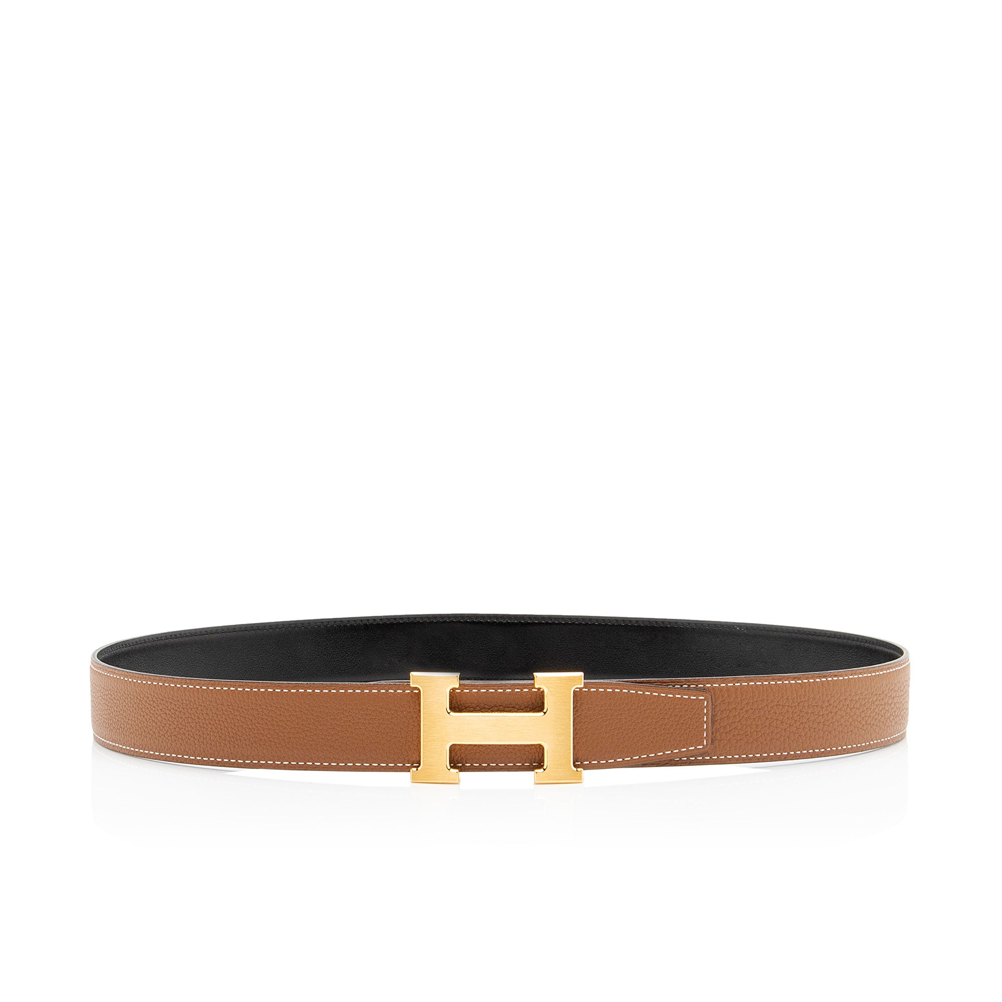 Hermes Box Calfskin Togo Leather 32mm Reversible H Belt - Size 34 / 85